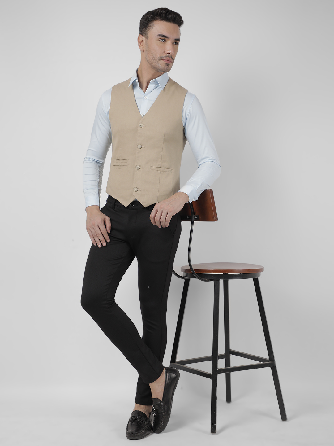 Numero Uno Men Beige Sleeveless V-Neck Waistcoat